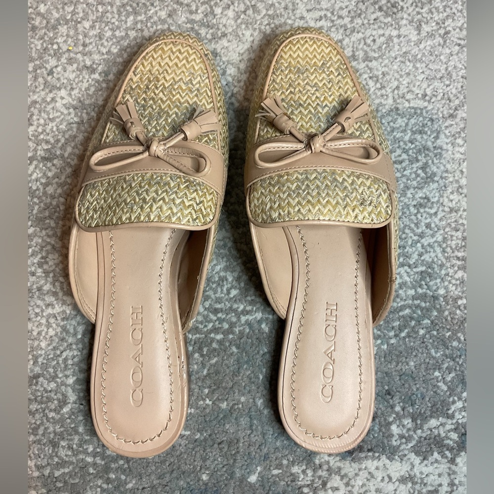 Coach Stassi Raffia Tassel Loafer Slides - Metallic Straw - Size 7N (BLEMISHES) - Picture 6 of 16